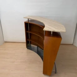 Bar des années 50 en bois de teck, métal et travertin, Italie, 1970