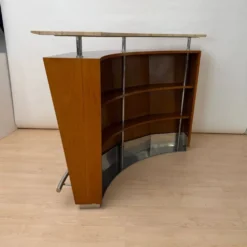 Bar des années 50 en bois de teck, métal et travertin, Italie, 1970