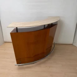 Bar des années 50 en bois de teck, métal et travertin, Italie, 1970