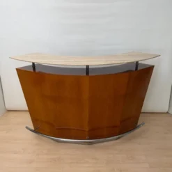 Bar des années 50 en bois de teck, métal et travertin, Italie, 1970