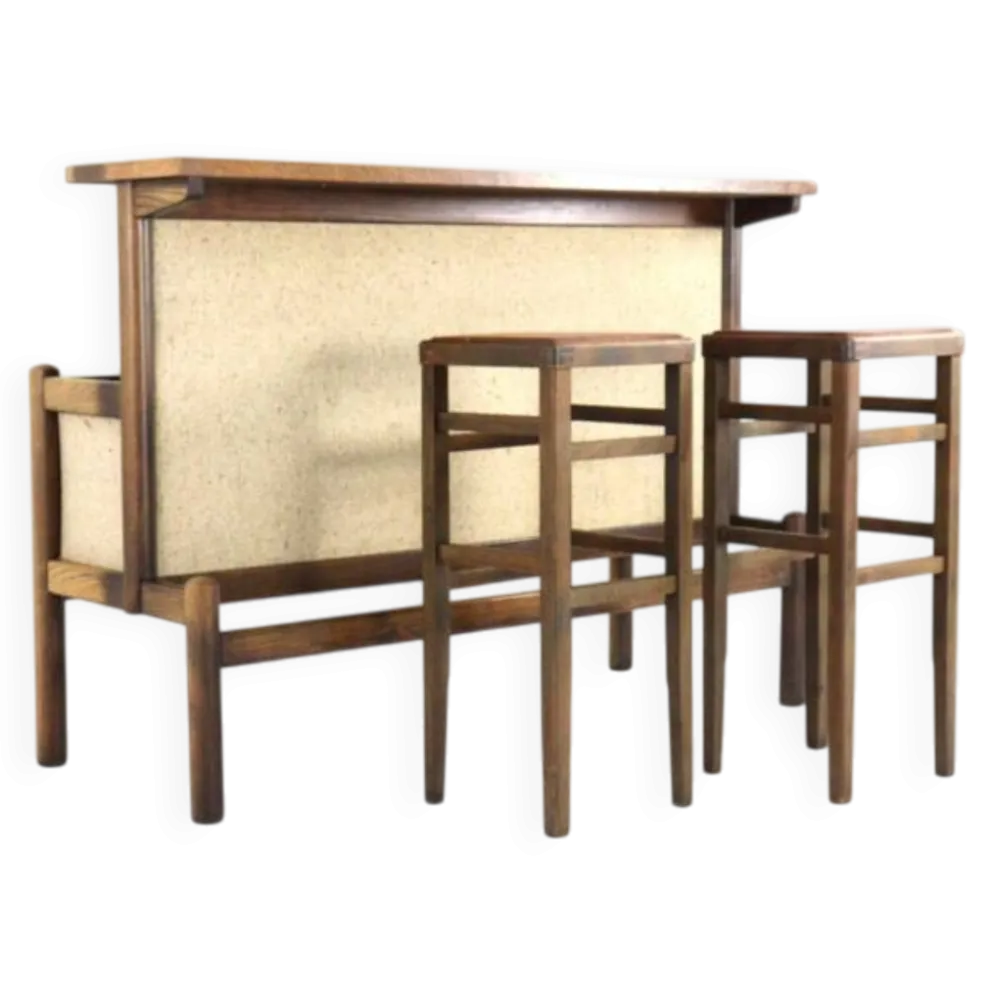 Bar d'intérieur des années 1970 avec 2 tabourets - design danois vintage moderne du milieu du siècle