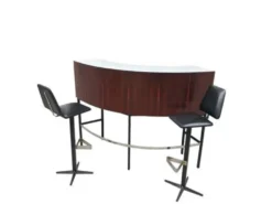 Bar en palissandre du milieu du XXe siècle avec tabourets de bar