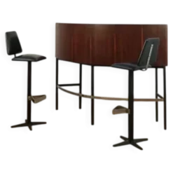 Bar en palissandre du milieu du XXe siècle avec tabourets de bar