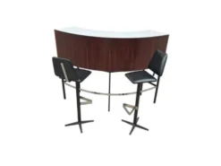 Bar en palissandre du milieu du XXe siècle avec tabourets de bar