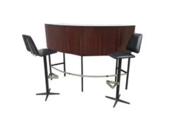 Bar en palissandre du milieu du XXe siècle avec tabourets de bar