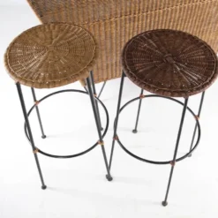 Bar et osier et fer et ses 2 tabourets