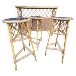 Bar et tabourets rotin vintage