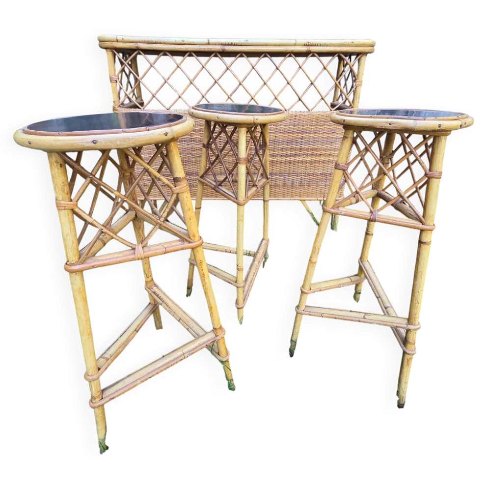 Bar et tabourets rotin vintage