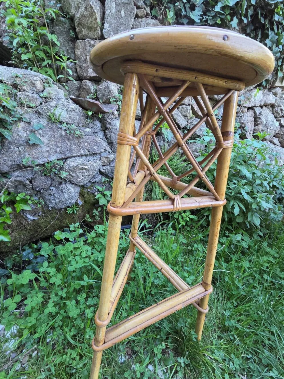Bar et tabourets rotin vintage