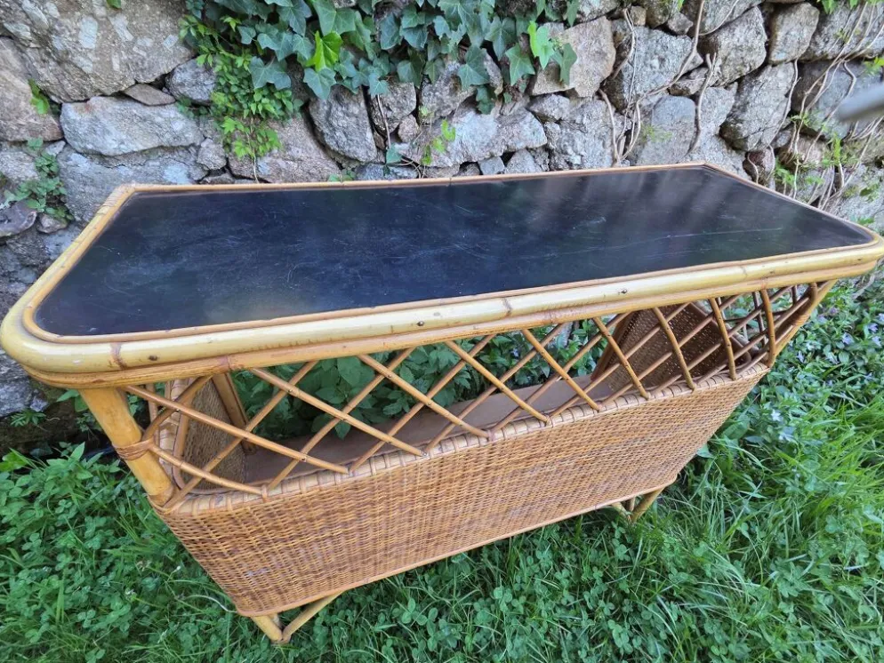 Bar et tabourets rotin vintage