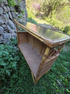 Bar et tabourets rotin vintage