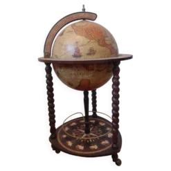 Bar globe terrestre vintage avec rangement bouteilles et verres