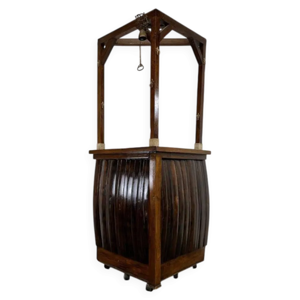 Bar haute vintage en bois / comptoir / meuble bar avec cloche