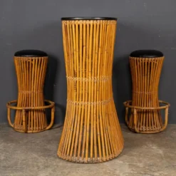 Bar à sec et tabourets en bambou italien des années 1960