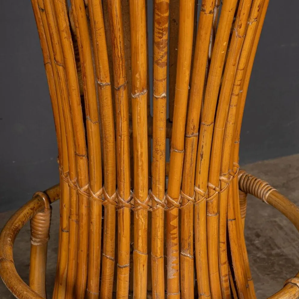 Bar à sec et tabourets en bambou italien des années 1960