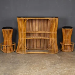 Bar à sec et tabourets en bambou italien des années 1960