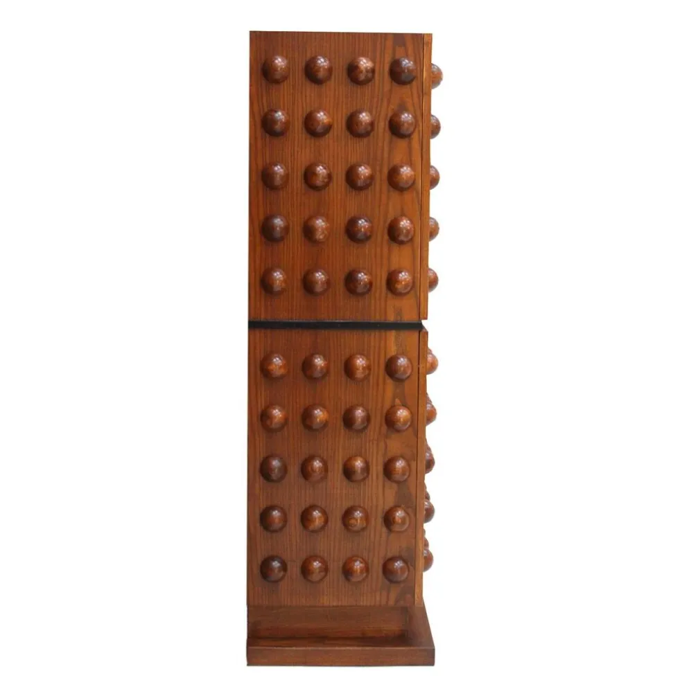 Bar sec italien de style brutaliste en bois de chêne, cabinet à boissons sculpté à la main.