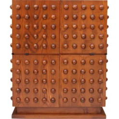 Bar sec italien de style brutaliste en bois de chêne, cabinet à boissons sculpté à la main.