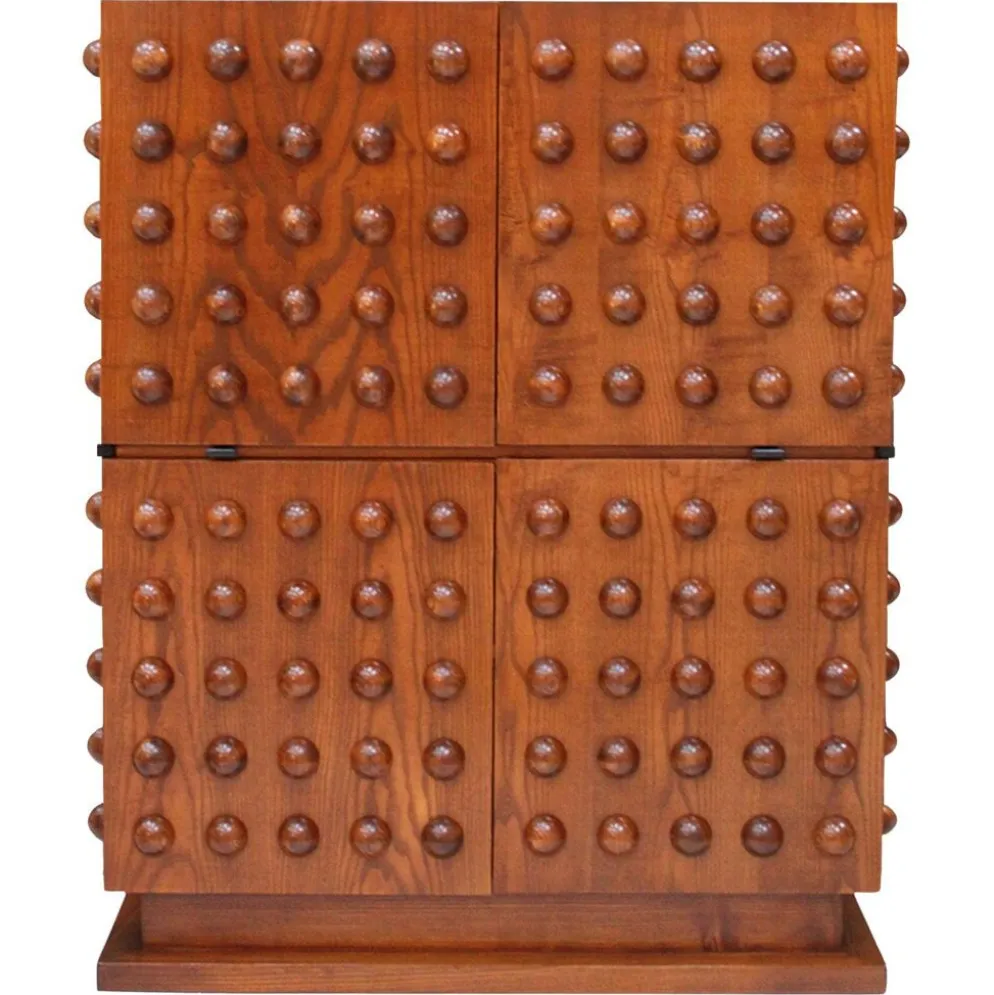 Bar sec italien de style brutaliste en bois de chêne, cabinet à boissons sculpté à la main.
