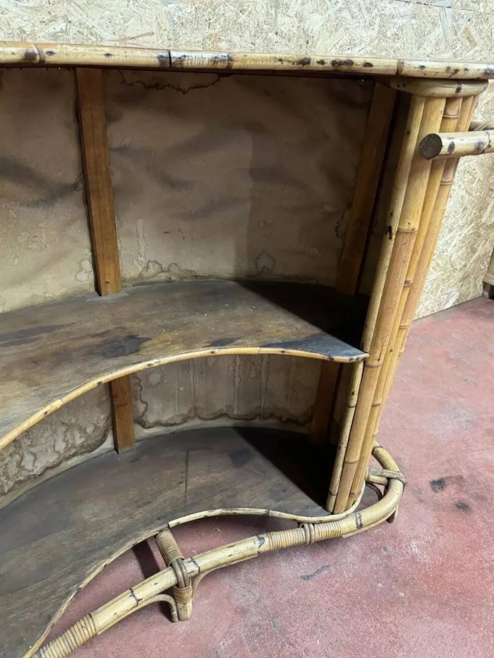 Bar vintage en rotin & bambou - Esprit 70's - Patine authentique