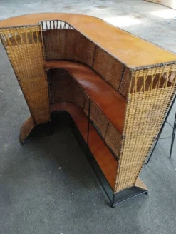 Bar vintage rotin et métal et ses tabourets