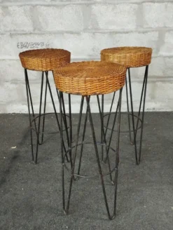 Bar vintage rotin et métal et ses tabourets
