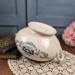 Bas de soupière ancien Lutèce Longchamp, Terre de fer crème décor vert