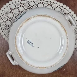 Bas de soupière ancien Lutèce Longchamp, Terre de fer crème décor vert