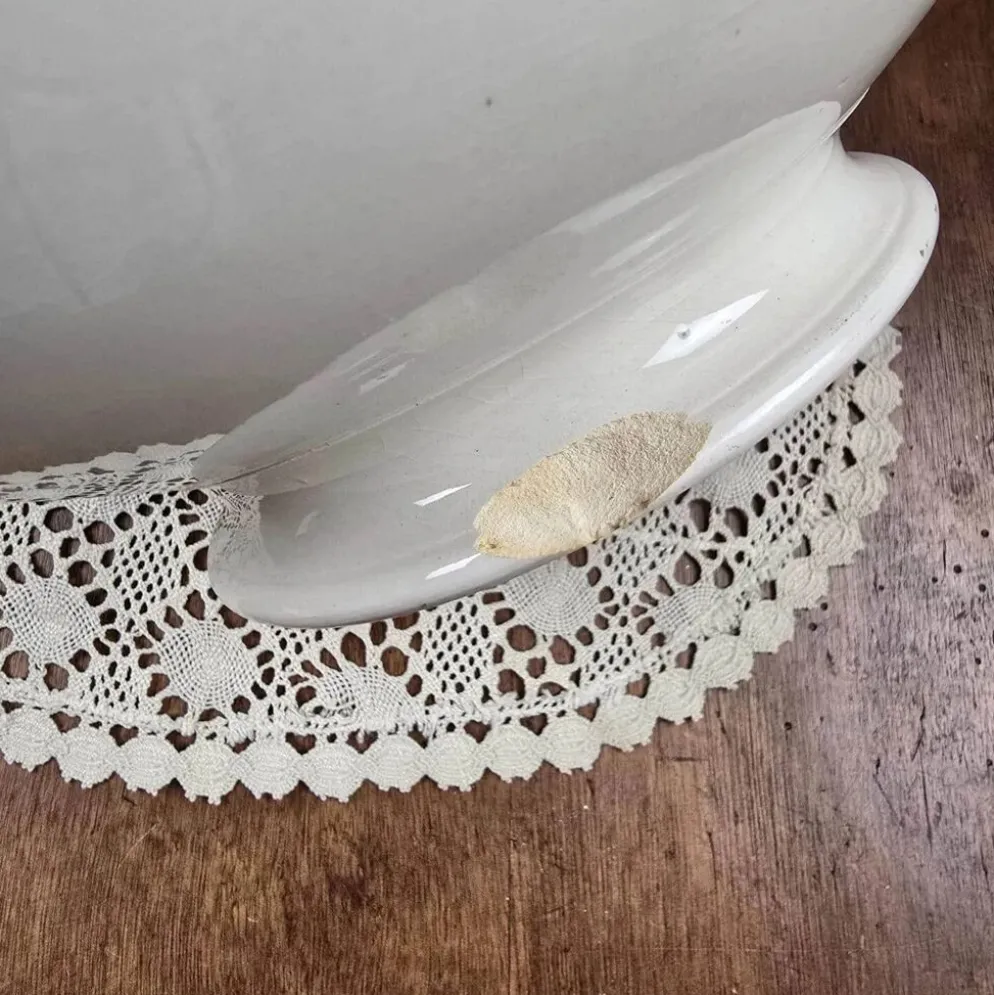 Bas de soupière ancien Lutèce Longchamp, Terre de fer crème décor vert