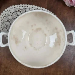 Bas de soupière ancien Lutèce Longchamp, Terre de fer crème décor vert