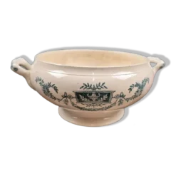 Bas de soupière ancien Lutèce Longchamp, Terre de fer crème décor vert