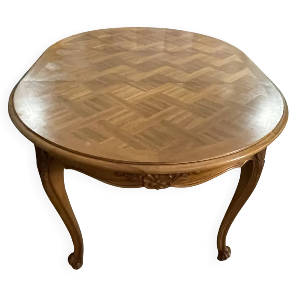Belle table, ronde, extensible, style, Louis XV. Marqueterie