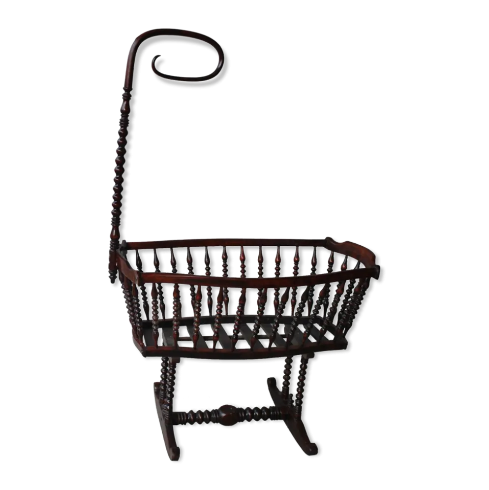 Berceau ancien en bois exotique teinté acajou