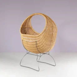 Berceau en osier des années 1960 provenant des Pays-Bas