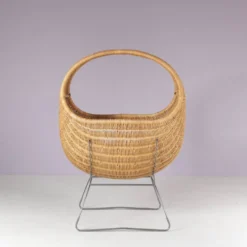 Berceau en osier des années 1960 provenant des Pays-Bas