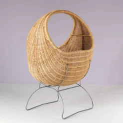 Berceau en osier des années 1960 provenant des Pays-Bas