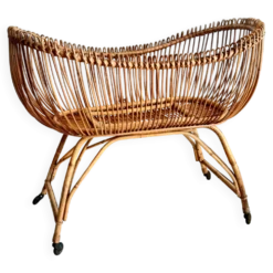 Berceau moïse en rotin vintage vers 1960
