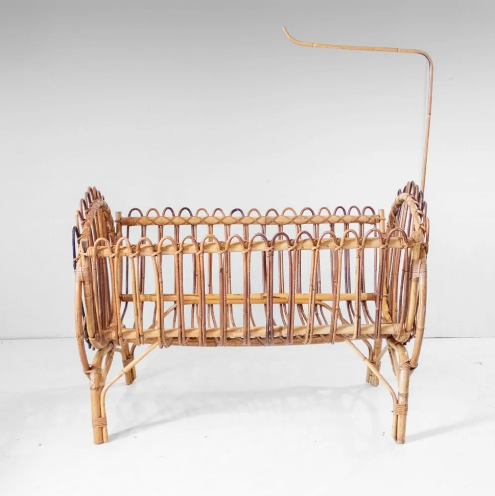 Berceau pour bébé en bambou de style Bonacina, moderne du milieu du siècle, Italie années 1960.