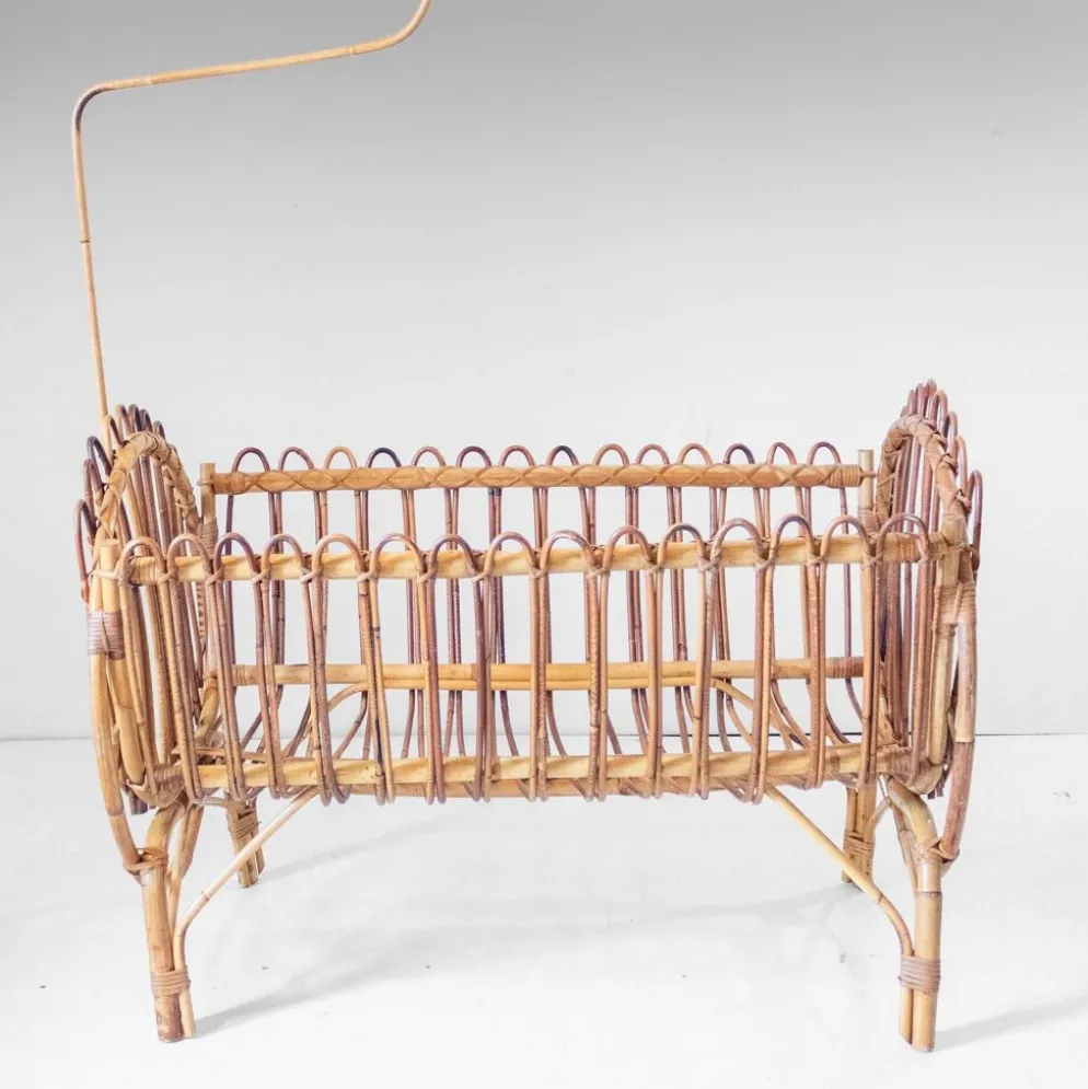 Berceau pour bébé en bambou de style Bonacina, moderne du milieu du siècle, Italie années 1960.