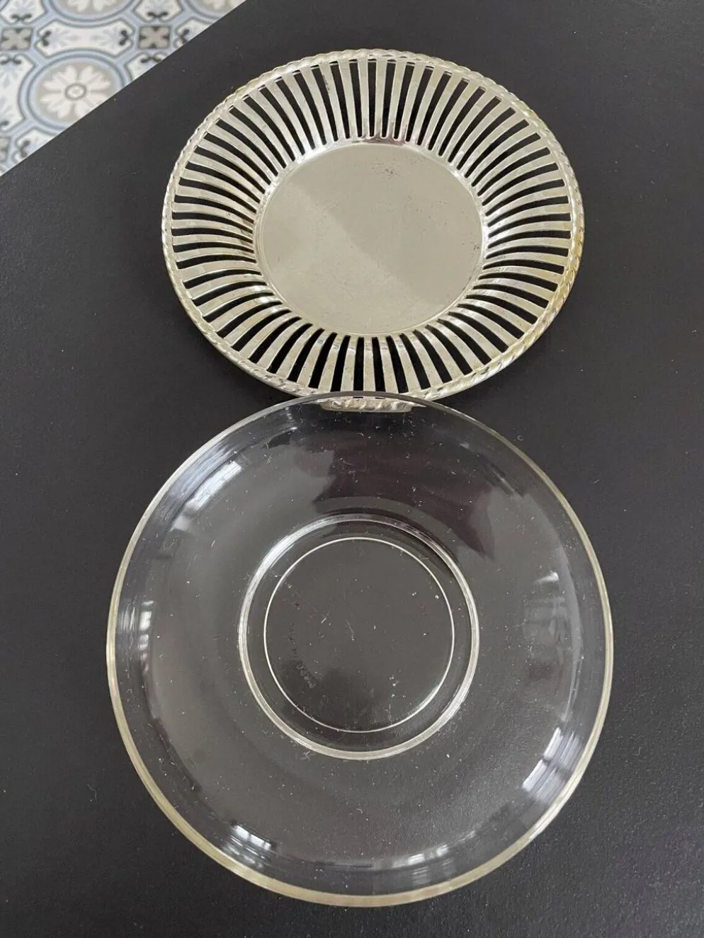 Beurrier ancien Duralex verre et métal