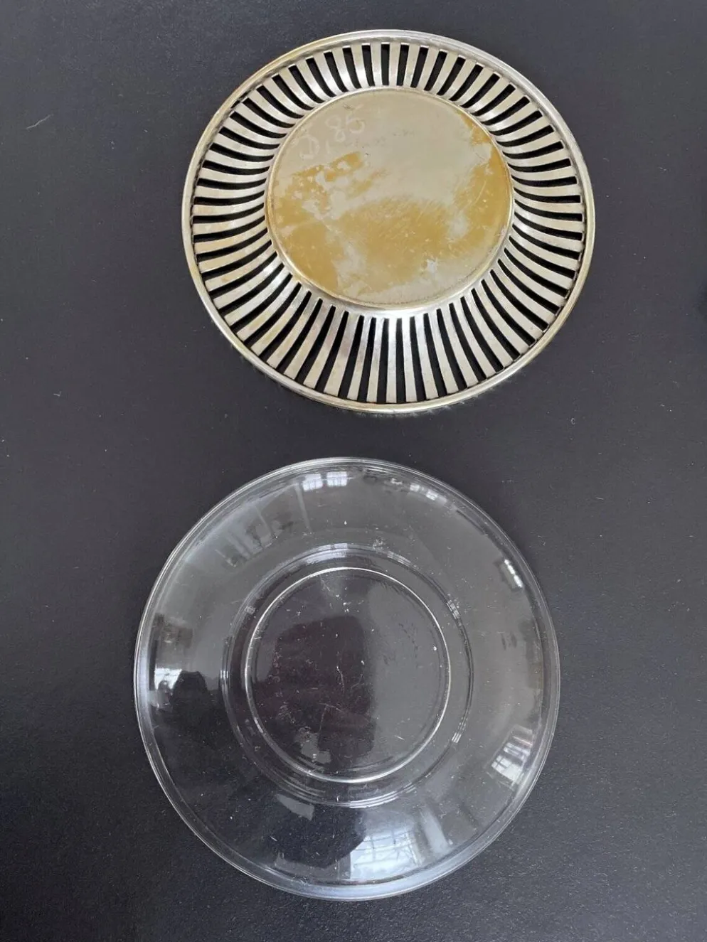 Beurrier ancien Duralex verre et métal