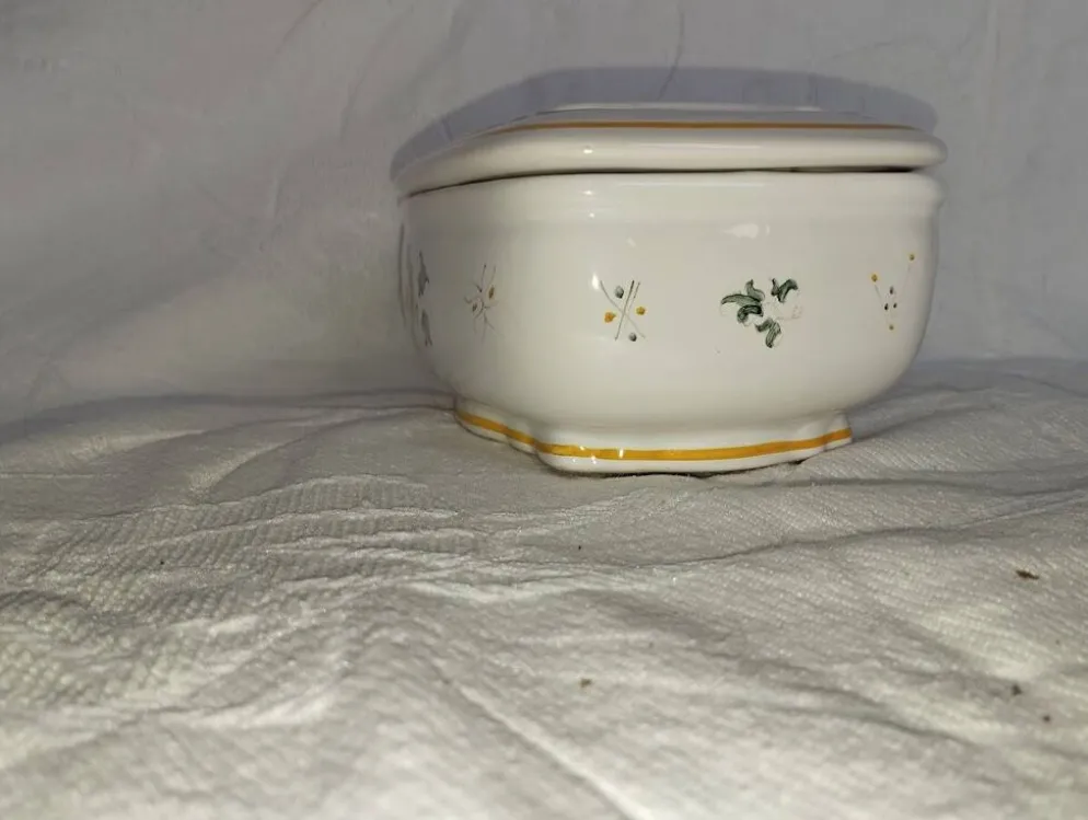 Beurrier ancien en faïence – Décor oiseau – Fin XIXe / début XXe