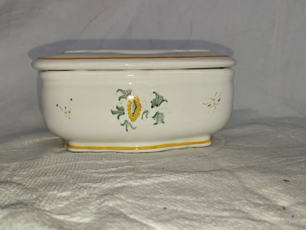Beurrier ancien en faïence – Décor oiseau – Fin XIXe / début XXe
