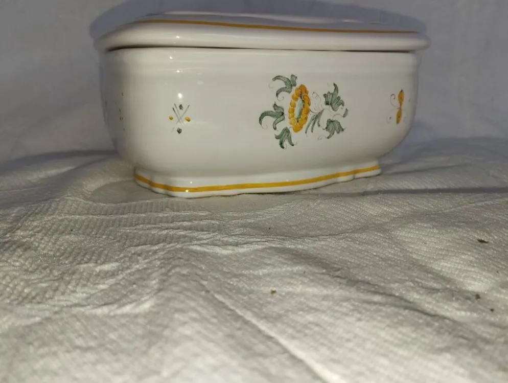 Beurrier ancien en faïence – Décor oiseau – Fin XIXe / début XXe