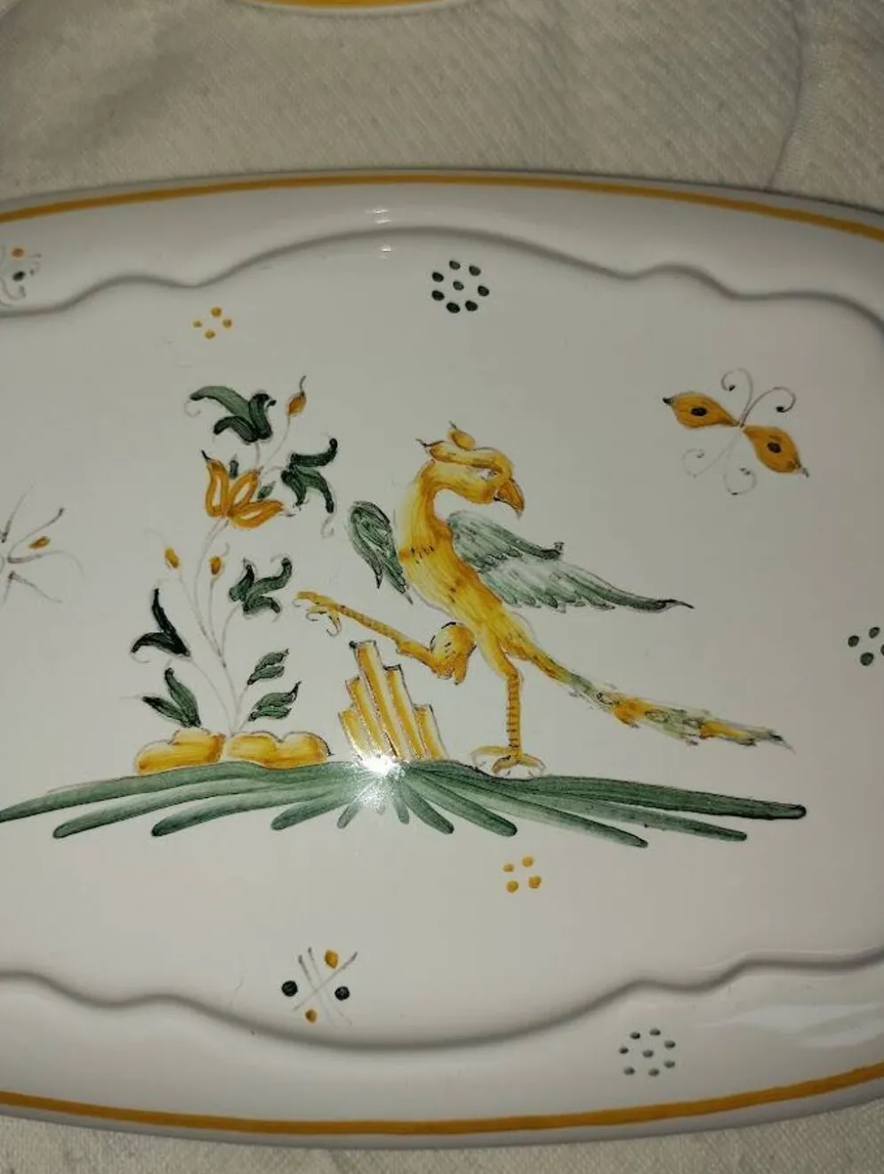 Beurrier ancien en faïence – Décor oiseau – Fin XIXe / début XXe