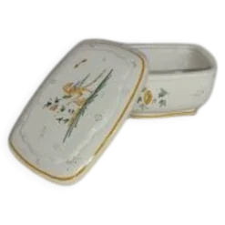 Beurrier ancien en faïence – Décor oiseau – Fin XIXe / début XXe