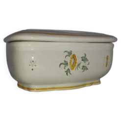 Beurrier ancien en faïence – Décor oiseau – Fin XIXe / début XXe