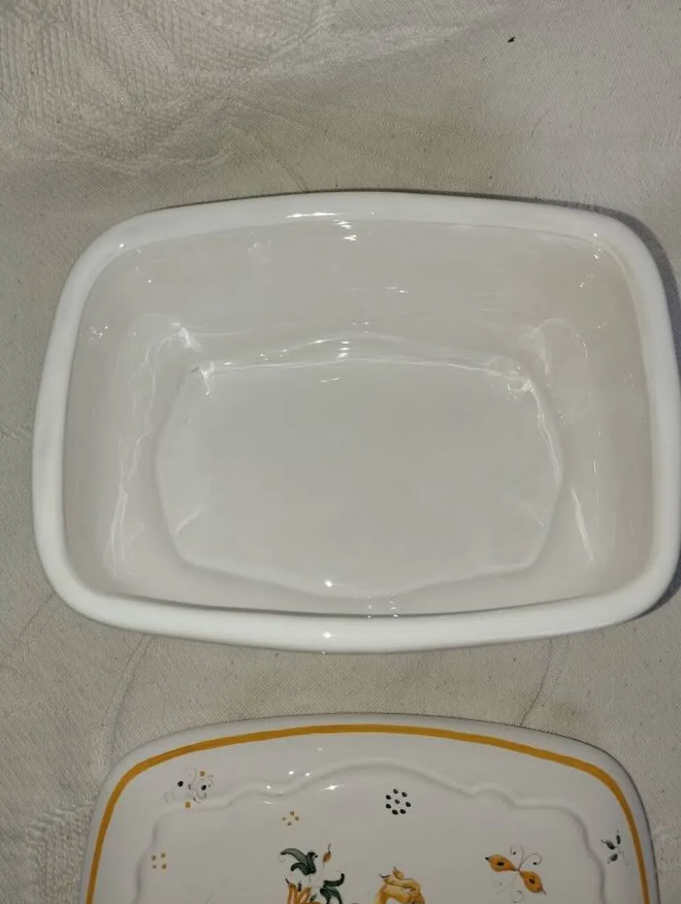 Beurrier ancien en faïence – Décor oiseau – Fin XIXe / début XXe