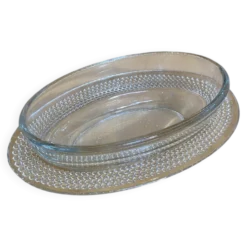 Beurrier ancien en verre moulé décor frise perlée, France