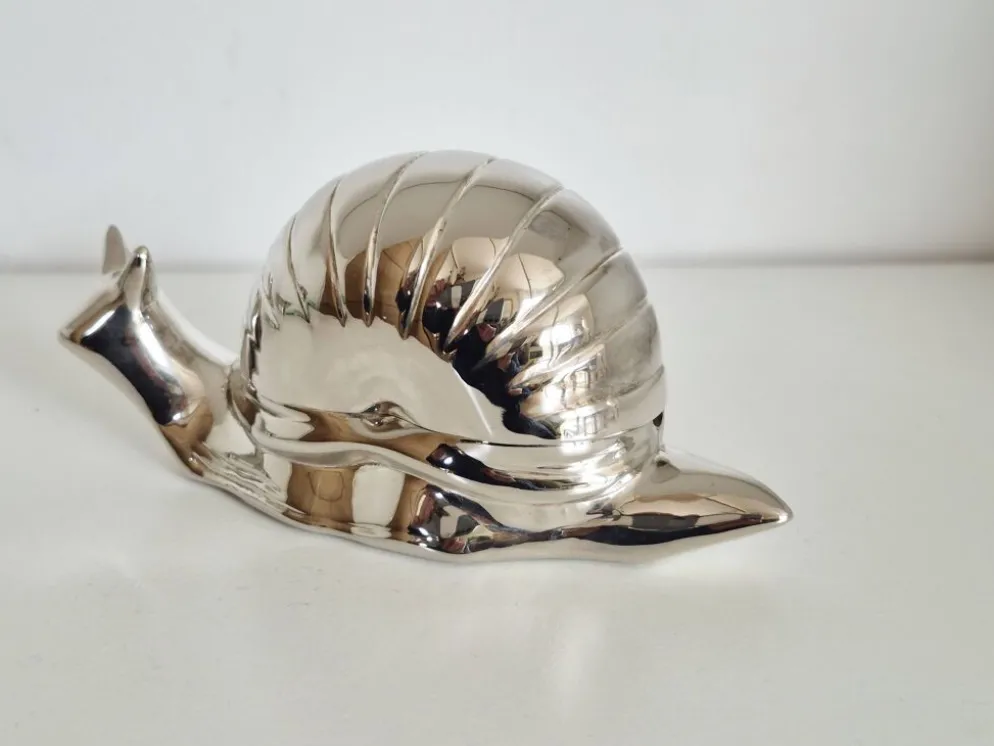 Beurrier ancien Escargot en métal argenté , salière, années 50
